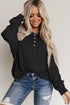 Waffle Patchwork Dolman Sleeve Henley Top